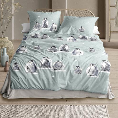 Irisette povlečení flaušový flanel Panda tučňáci tyrkysové