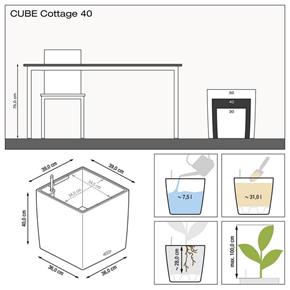 Samozavlažovací květináč Lechuza Cube Cottage 40 světle šedý