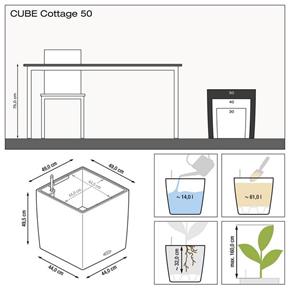 Samozavlažovací květináč Lechuza Cube Cottage 50 světle šedý