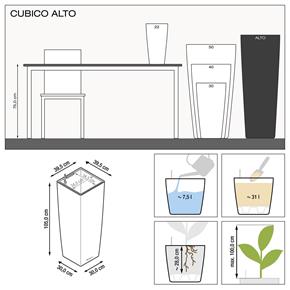 Samozavlažovací květináč Lechuza Cubico Alto Premium 40 stříbrný