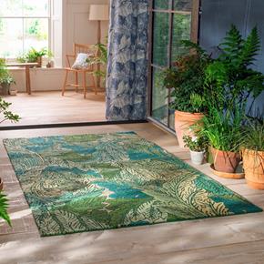 Outdoorový koberec Morris & Co Acanthus nettle-sky blue 427307