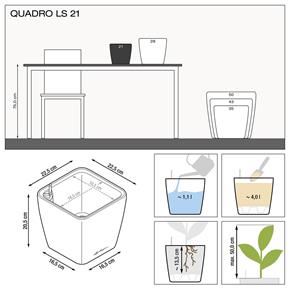 Samozavlažovací květináč Lechuza Quadro LS 21 stříbrná 