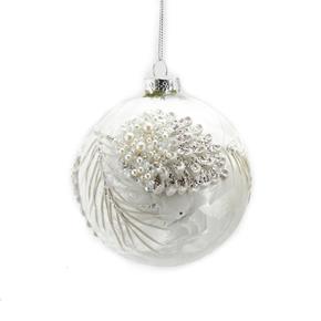 Skleněná vánoční ozdoba bílá s perličkami