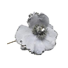 Umělá květina květ Magnolie bílá s flitry