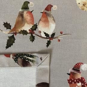 Vánoční ubrus - napron hnědý s ptáčky