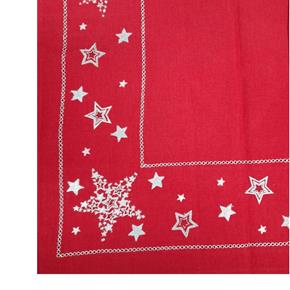 Vánoční ubrus červený s výšivkou hvězdiček